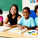 Community Arts Program**

"A diverse group of fully clothed children participating in a vibrant after-school art class at a community center, appropriate attire, safe for work. Kids are smiling and engaged, creating colorful paintings and sculptures. The background features a well-lit classroom with art supplies and displays of children's artwork. perfect anatomy, natural proportions, professional, family-friendly, high quality, well-formed hands, proper finger count, natural body proportions."

**