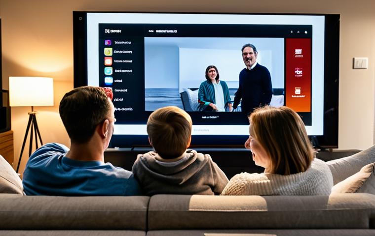 Streaming Dominance in a Modern Living Room**
A diverse family enjoys a movie night in a modern living room. A large screen displays a popular streaming service interface. Comfortable seating, soft lighting. Fully clothed, appropriate attire, safe for work, perfect anatomy, natural proportions, warm and inviting atmosphere, professional photography, high quality, modest family-friendly scene.
**