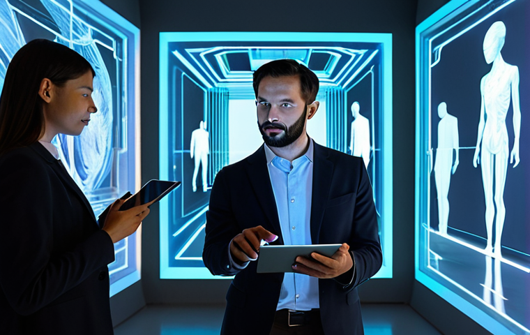 Digital Transformation**
"A diverse team collaborating on a holographic art installation projected in a modern museum. People are interacting with the digital art using tablets and gesture controls, fully clothed in professional attire, appropriate content, safe for work, perfect anatomy, natural proportions, digital art showcase, museum exhibit, high quality, professional."
**