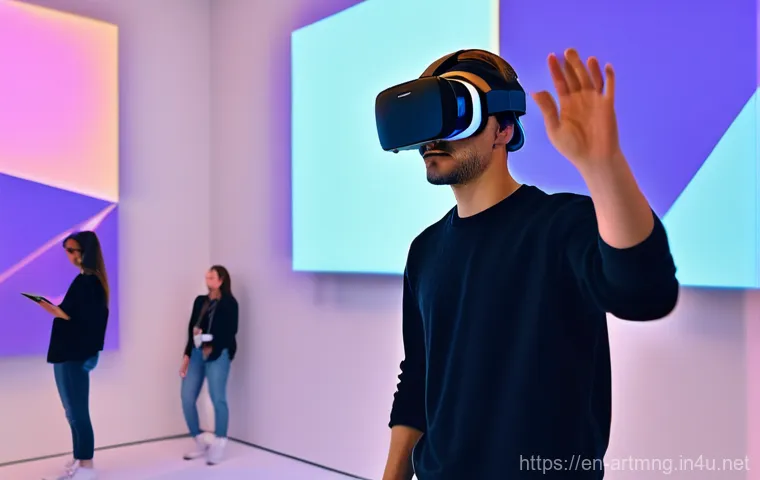 예술경영과 문화융합 사례 - **Prompt: "A futuristic and vibrant digital art gallery experience. A diverse group of young adults ...