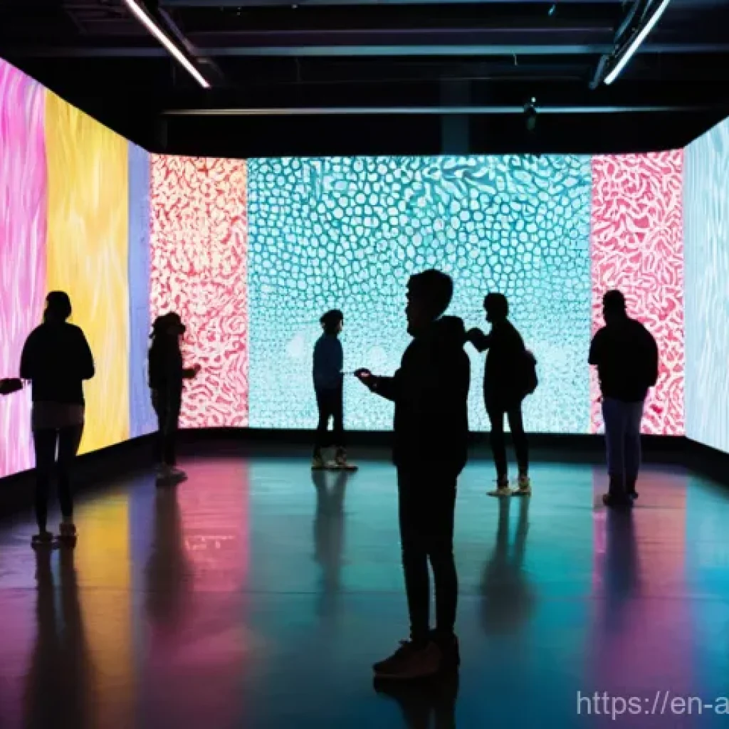 예술경영과 크리에이티브 씽킹 - **Prompt:** A dynamic, immersive digital art exhibition in a large, open-plan modern gallery space. ...