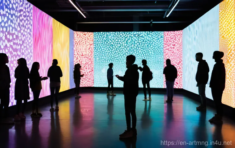 예술경영과 크리에이티브 씽킹 - **Prompt:** A dynamic, immersive digital art exhibition in a large, open-plan modern gallery space. ...