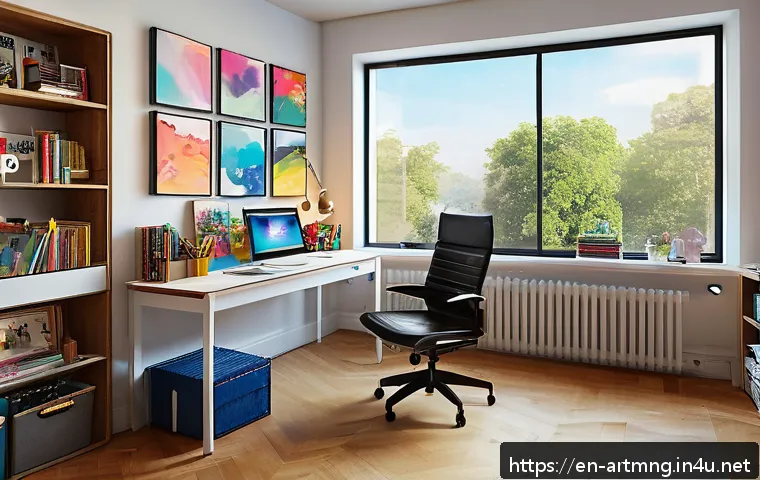 예술 마케팅 전략 - A modern digital artist&rsquo;s cozy home studio, featuring a sleek desk with dual monitors displaying col...