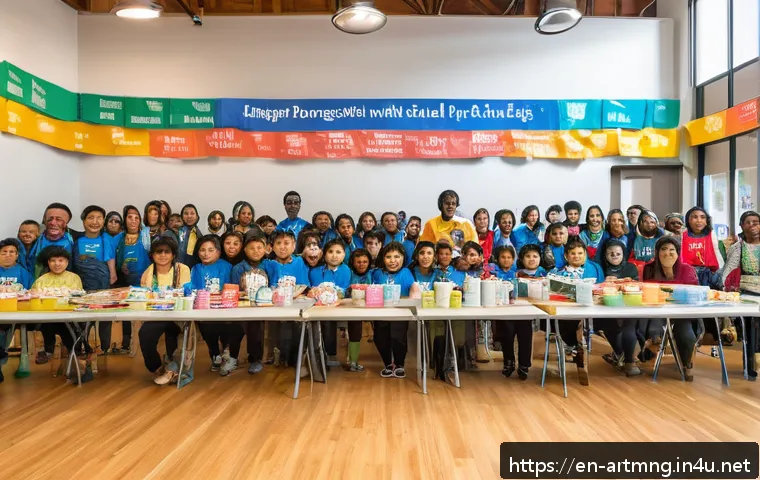 비영리 예술단체 재정 전략 - A vibrant community arts center hosting a lively workshop with diverse participants of all ages, inc...