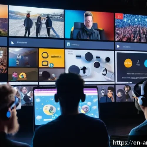 공연예술 제작과 유통 - A vibrant virtual concert scene featuring a diverse group of fans engaging through interactive live ...