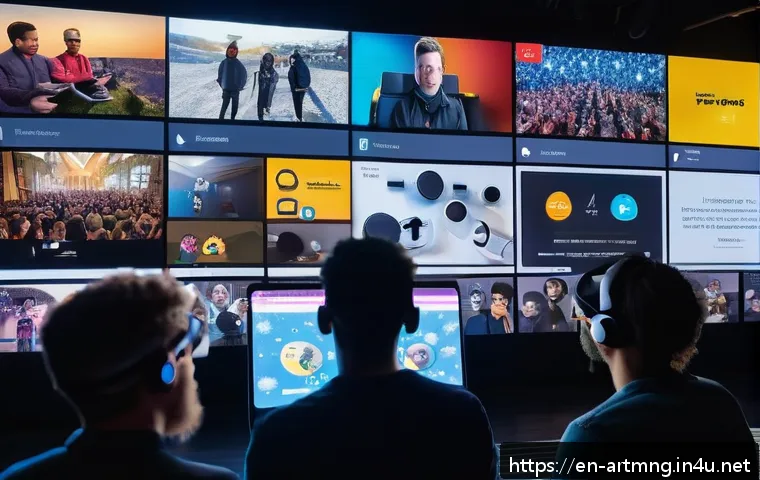 공연예술 제작과 유통 - A vibrant virtual concert scene featuring a diverse group of fans engaging through interactive live ...