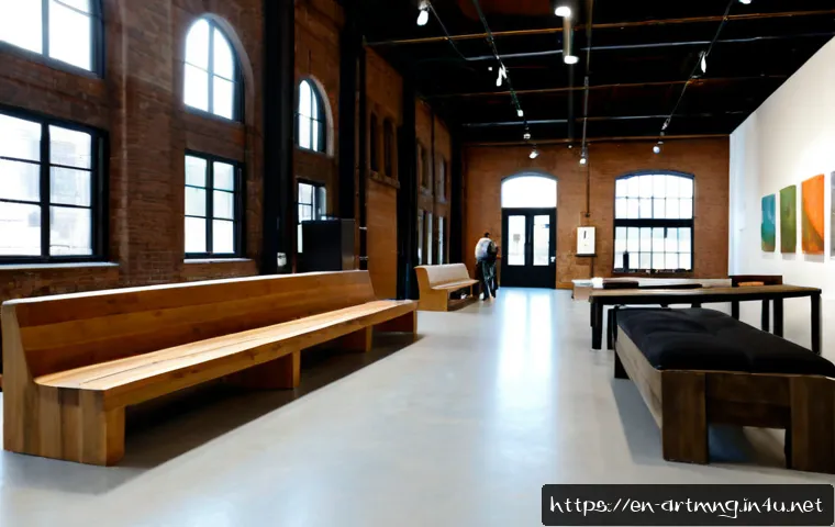 문화예술과 공간 브랜딩 - Photorealistic wide-angle interior of a thoughtfully branded neighborhood arts center in a renovated...